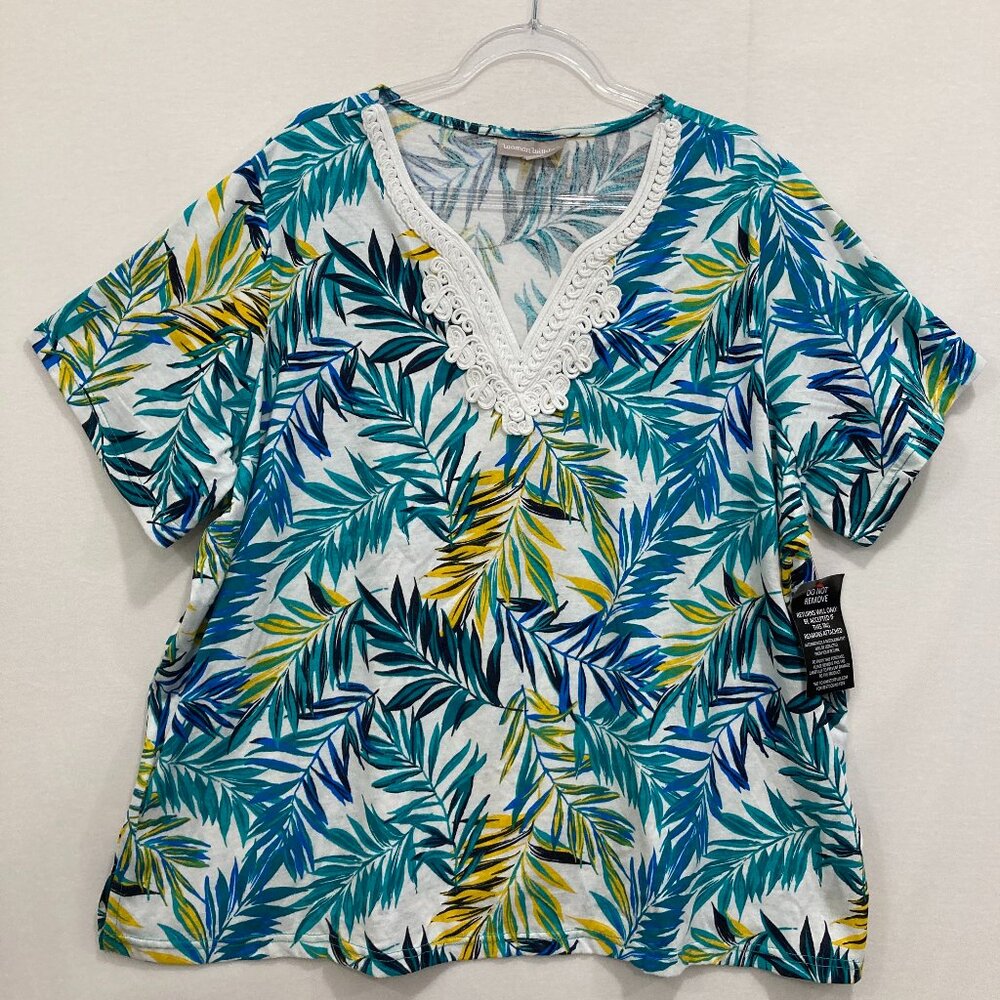 New Woman‎ Within Top size 26/28 Blue Leaf Print Lace Detail Stretch Vacation